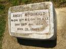 Angus MACDONALD,
died 26 Aug 1954 aged 73 years;
Yarraman cemetery, Toowoomba Regional Council